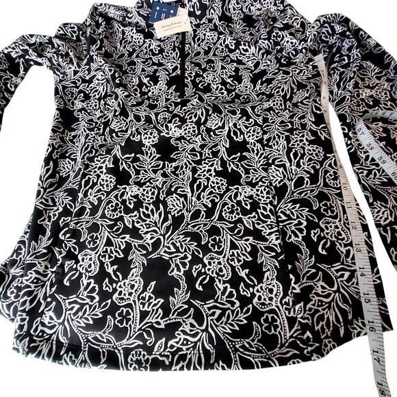 Tommy Bahama Everyday Active Black & White Floral Long Sleeve Zip Top Size L - Picture 4 of 12